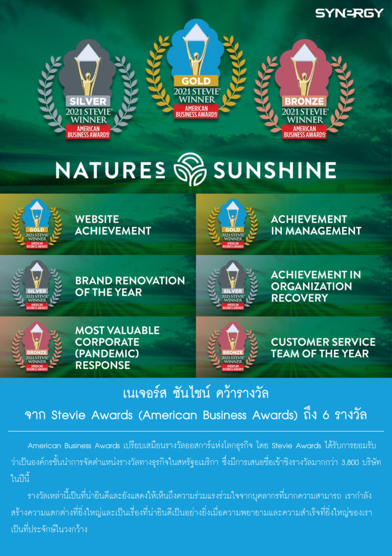 เนเจอร์ส ซันไชน์ ในเครือ SYNERGY คว้า 6 รางวัล American Business Awards