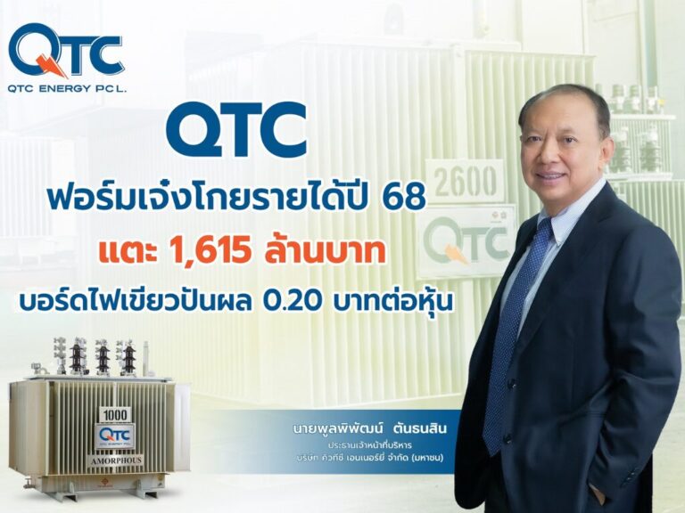 QTC รายได้ปี 68 ทะลุ 1,615 ลบ. ปันผล 0.20 บ. ลุย Green Energy ดันเป้า 2,000 ลบ.